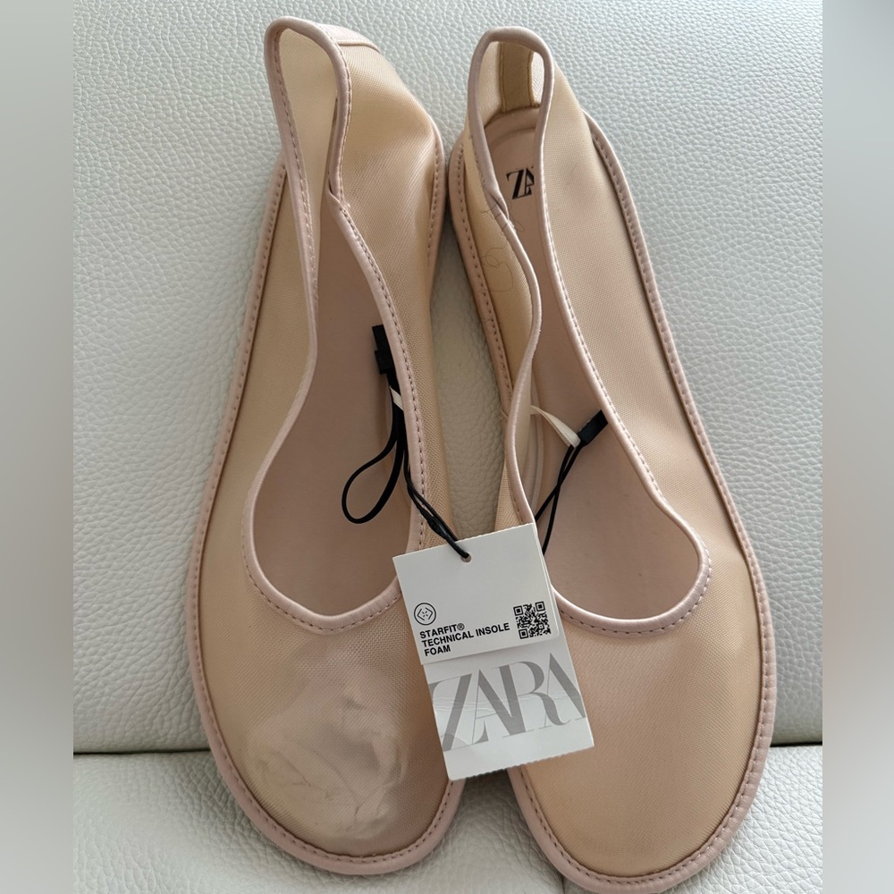 NWT ZARA MESH TAN BALLET FLATS 11M/42